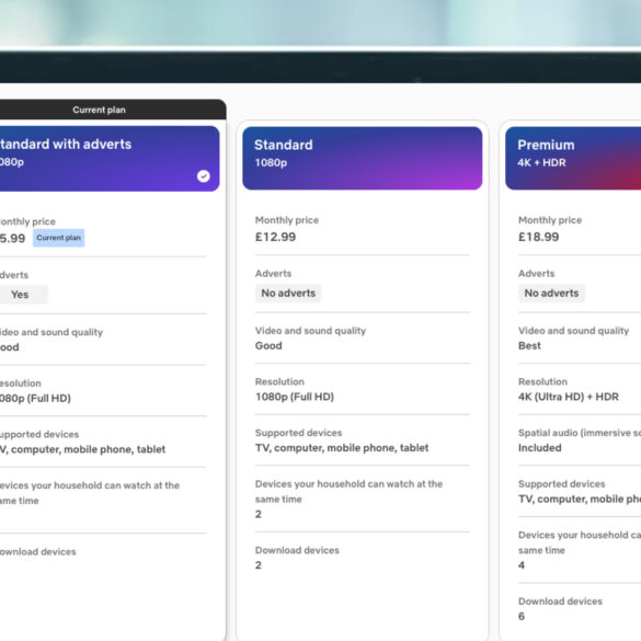 A laptop screen showing Netflix subscription plans