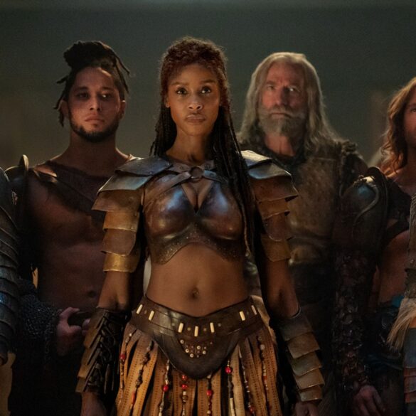 Achillia leads a group of male gladiators