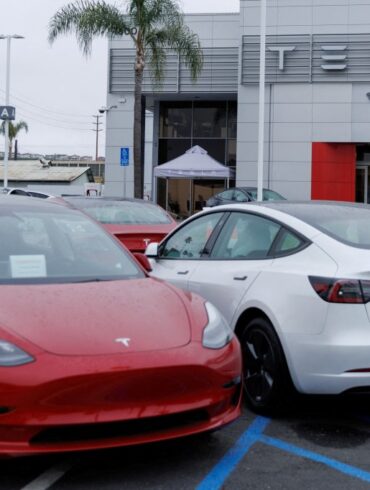Tesla Model 3 vehicles for sale in Long Beach, California.