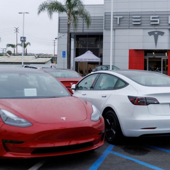 Tesla Model 3 vehicles for sale in Long Beach, California.