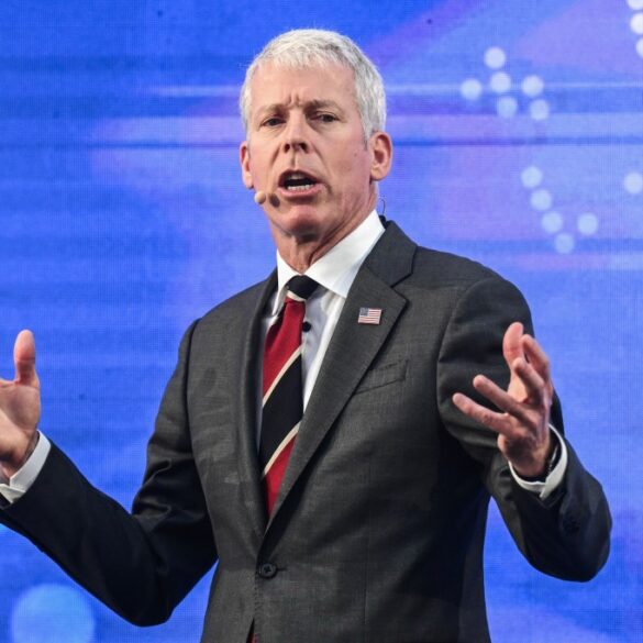 Secretary of the U.S. Department of Energy Chris Wright speaking at the Transatlantic Energy Cooperation (P-TEC) meeting.