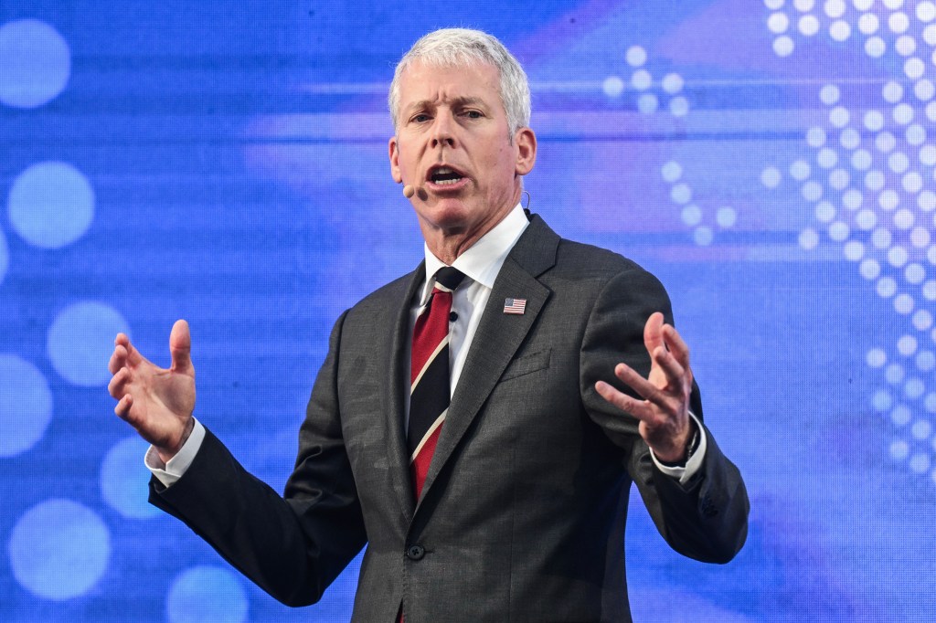 Secretary of the U.S. Department of Energy Chris Wright speaking at the Transatlantic Energy Cooperation (P-TEC) meeting.