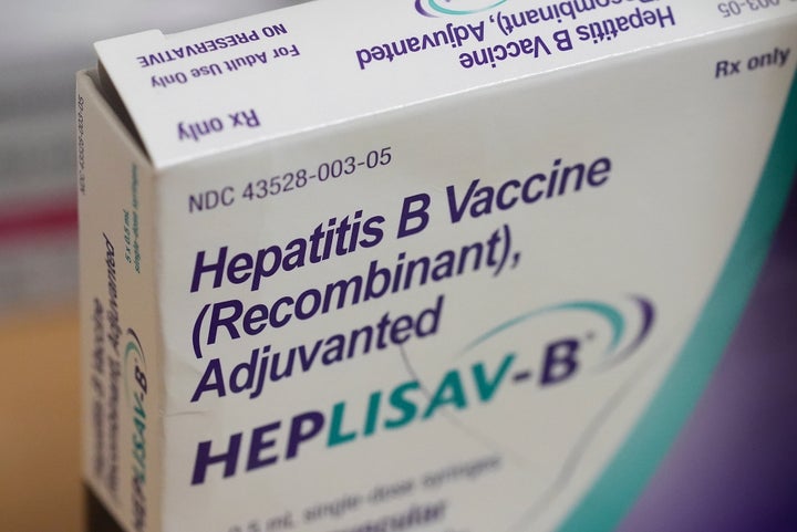 A box of hepatitis B vaccine is displayed at a CVS Pharmacy, Tuesday, Sept. 9, 2025, in Miami. (AP Photo/Rebecca Blackwell)