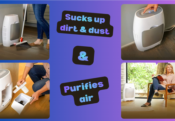 The machine functions as both an automatic dustpan and an air purifier.