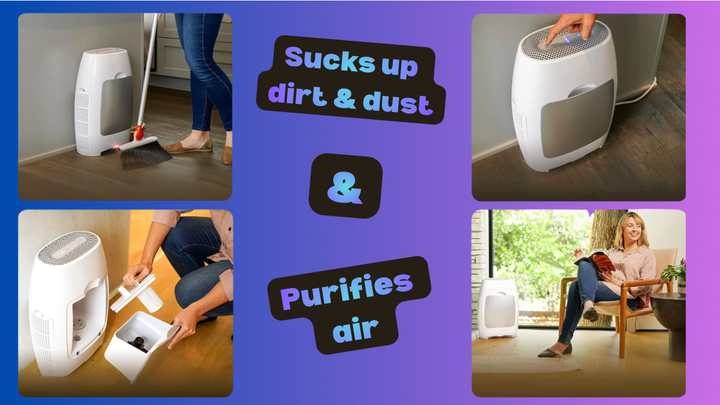 The machine functions as both an automatic dustpan and an air purifier.
