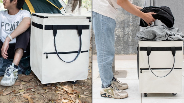 This massive rolling tote bag is useful for camping and park trips, laundry runs, grocery shopping and so much more.