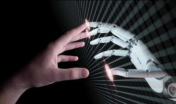 Human and robotic hand reaching out to touch.