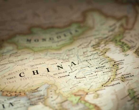 Detailed map highlighting China and surrounding regions