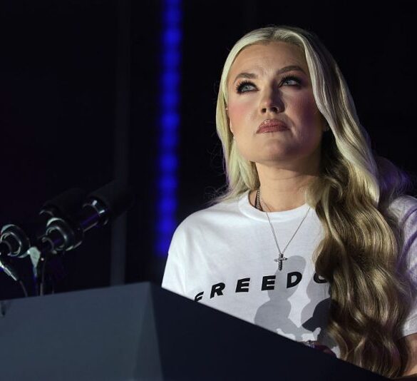 OXFORD, MS - OCTOBER 29: Erika Kirk, widow of Turning Point USA founder Charlie Kirk, speaks during a Turning Point USA event where U.S. Vice President JD Vance is expected, at the Pavilion at Ole Miss at the University of Mississippi, on October 29, 2025 in Oxford, Mississippi. The visit marks the first stop on the “This Is the Turning Point” campus tour, led by Kirk’s widow, Erika Kirk. (Photo by Jonathan Ernst-Pool/Getty Images)