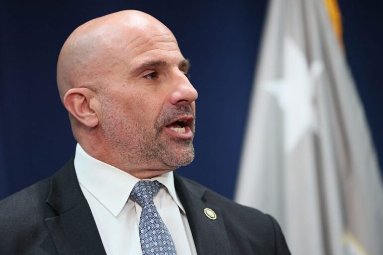 NEW YORK, NEW YORK - OCTOBER 23: Assistant Director in Charge of the NY Field Office of the FBI Christopher Raia speaks during a press conference on October 23, 2025 in New York City. FBI Director Kash Patel was joined by U.S. Attorney for the Eastern District of New York Joseph Nocella, Jr., Assistant Director in Charge of the NY Field Office of the FBI Christopher Raia, Special Agent in Charge of the NY Field Office of Homeland Security Investigations Ricky Patel, NYPD Commissioner Jessica Tisch and various members of law enforcement as they announced indictments against current and former N.B.A. players, that include Chauncey Billups coach of the Portland Trailblazers and hall of fame inductee, Terry Rozier, a guard for the Miami Heat, in a pair of criminal cases that involved the coordination of Mafia families and professional athletes. (Photo by Michael M. Santiago/Getty Images)