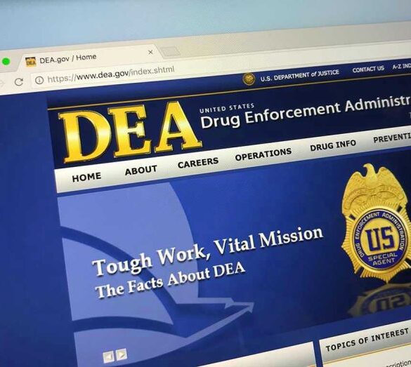 DEA website homepage with gold badge and text