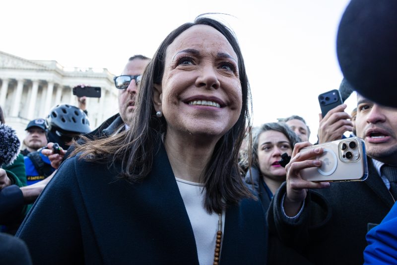 WASHINGTON, DC - JANUARY 15: Venezuelan opposition leader Maria Corina Machado is seen on Capitol Hill following a meeting with lawmakers on January 15, 2026 in Washington, DC. Machado has called for Democratic Unitary Platform candidate Edmundo González, who is widely considered to be the winner of the 2024 election, to assume the presidency of Venezuela following the January 03, 2026 capture and arrest of Nicolas Maduro by the United States military. (Photo by Anna Rose Layden/Getty Images)
