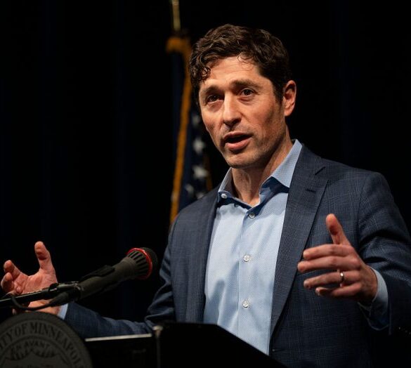 MINNEAPOLIS, MINNESOTA - JANUARY 22: Minneapolis Mayor Jacob Frey speaks during a press conference on January 22, 2026 in Minneapolis, Minnesota. Frey and other local officials have been criticized by the Trump administration during the recent surge of federal agents into the area. (Photo by Stephen Maturen/Getty Images)