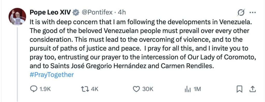 Pope Leo Prays To “Our Lady of Coromoto” To Intercede For Venezuela * 100PercentFedUp.com * by Anthony