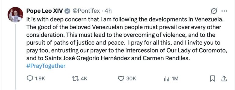 Pope Leo Prays To “Our Lady of Coromoto” To Intercede For Venezuela * 100PercentFedUp.com * by Anthony