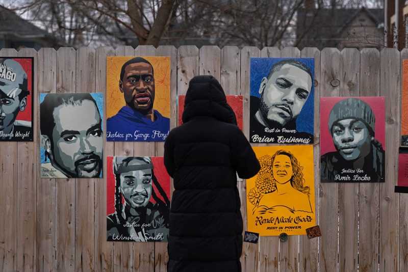 MINNEAPOLIS, MINNESOTA - JANUARY 15: A poster featuring the likeness of Renee Good hangs alongside pictures of other homicide victims near a memorial to Good on January 15, 2026 in Minneapolis, Minnesota. Protests have sparked up around the area following the fatal shooting of Renee Good by an immigration enforcement agent during an incident in south Minneapolis on January 7. (Photo by Scott Olson/Getty Images)