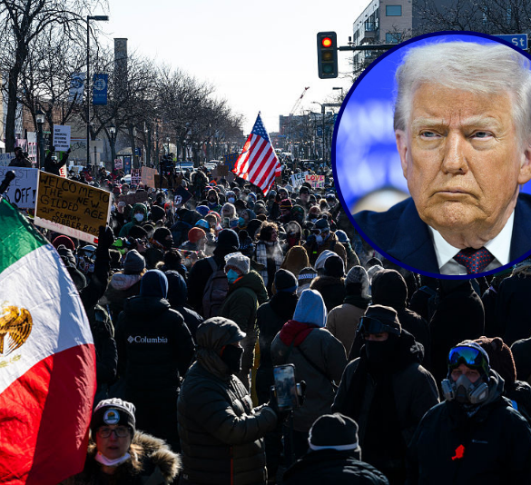 MINNEAPOLIS, MINNESOTA - JANUARY 24: People gather at the intersection of 26th Street and Nicollet Avenue after a fatal shooting by federal agents on January 24, 2026 in Minneapolis, Minnesota. Federal agents allegedly shot and killed 37-year-old Alex Pretti, a south Minneapolis resident, amid a scuffle to arrest him. The Trump administration has sent a reported 3,000 federal agents into the area, with more on the way, as they make a push to arrest undocumented immigrants in the region. (Photo by Stephen Maturen/Getty Images)/US President Donald Trump reacts at the "Board of Peace" meeting during the World Economic Forum (WEF) annual meeting in Davos on January 22, 2026. US President Donald Trump will show off his new "Board of Peace" at Davos on January 22, 2026 burnishing his claim to be a peacemaker a day after backing off his own threats against Greenland. Originally meant to oversee the rebuilding of Gaza after the war between Hamas and Israel, the board's charter does not limit its role to the Strip, and has sparked concerns that Trump wants it to rival the United Nations. (Photo by Mandel NGAN / AFP via Getty Images)
