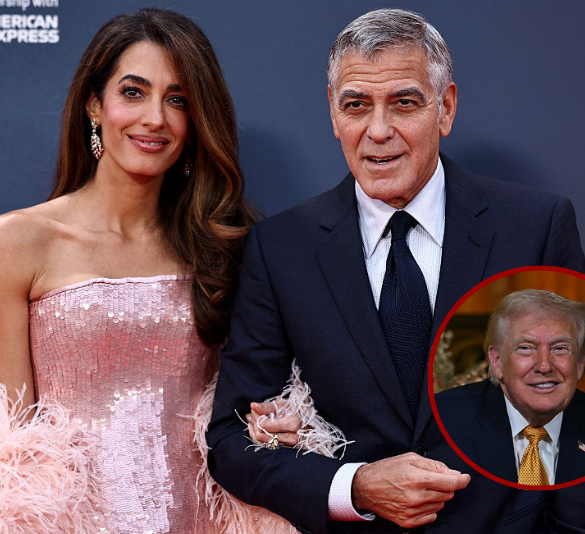 US actor George Clooney poses with his wife Amal Clooney on the red carpet upon arrival to attend the Gala screening of "Jay Kelly" at the Royal Festival Hall, during the 2025 BFI London Film Festival in London, on October 10, 2025. (Photo by HENRY NICHOLLS / AFP) (Photo by HENRY NICHOLLS/AFP via Getty Images) / US President Donald Trump participates in NORAD Santa tracker phone calls, on Christmas Eve, from the Mar-a-lago club in Palm Beach, Florida, on December 24, 2025. (Photo by ANDREW CABALLERO-REYNOLDS / AFP via Getty Images)