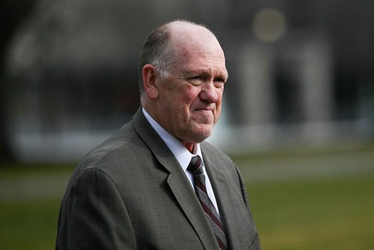 White House 'border czar' Tom Homan speaks to the press outside the West Wing of the White House in Washington, DC, on January 14, 2026. (Photo by Brendan SMIALOWSKI / AFP via Getty Images)