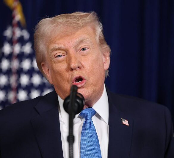 PALM BEACH, FLORIDA - JANUARY 03: U.S. President Donald Trump addresses the media during a news conference at his Mar-a-Lago club on January 03, 2026, in Palm Beach, Florida. President Trump confirmed that the U.S. military carried out a large-scale strike in Caracas overnight, resulting in the capture of Venezuelan leader Nicolas Maduro and his wife, Cilia Flores. (Photo by Joe Raedle/Getty Images)