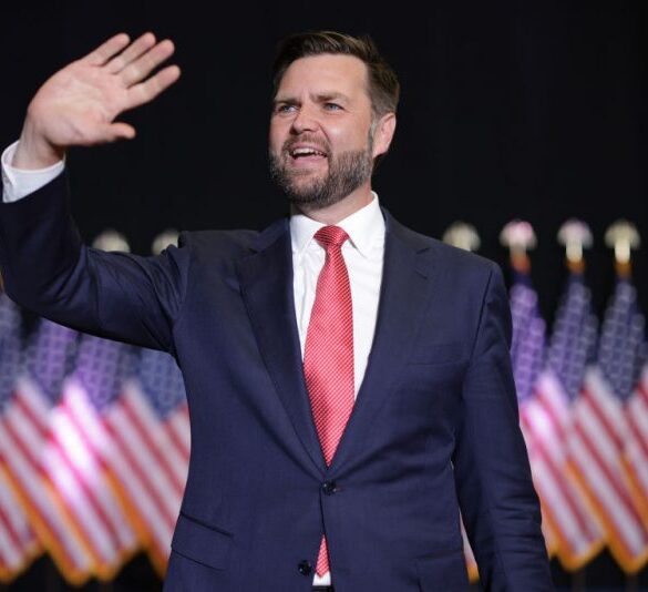 RADFORD, VIRGINIA - JULY 22: Republican vice presidential nominee, U.S. Sen. J.D. Vance (R-OH) holds a campaign rally at Radford University on July 22, 2024 in Radford, Virginia. Vance is on the first campaign swing for either presidential ticket since President Joe Biden yesterday abruptly ended his reelection bid and threw his support behind Vice President Kamala Harris. (Photo by Alex Wong/Getty Images)