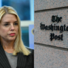 (L) US Attorney General Pam Bondi listens as President Donald Trump speaks to the press in the Oval Office at the White House, in Washington, DC, October 15, 2025. (Photo by ANDREW CABALLERO-REYNOLDS / AFP) (Photo by ANDREW CABALLERO-REYNOLDS/AFP via Getty Images) / (R) The building of the Washington Post newspaper headquarter is seen on K Street in Washington DC on May 16, 2019. - The Washington Post is a major American daily newspaper published in Washington, D.C., with a particular emphasis on national politics and the federal government. It has the largest circulation in the Washington metropolitan area. (Photo by Eric BARADAT / AFP) (Photo by ERIC BARADAT/AFP via Getty Images)