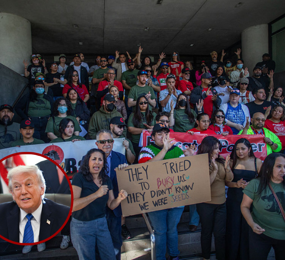 Educators from the Los Angeles Unified School District and members of the activist group Union del Barrio rally in front of the LAUSD headquarters in downtown Los Angeles, on January 31, 2026, to demand that US Immigration and Customs Enforcement withdraw from the city and call for justice for Anthony Paredes, a deaf LAUSD student who was arrested nearby at the Metropolitan Detention Center. Donald Trump's border chief said January 29, 2026 that some federal agents could be withdrawn from Minneapolis, the northern US city that has become the flashpoint for the president's immigration crackdown. The Trump administration, facing a public backlash over the shooting deaths of two Americans by federal agents in Minneapolis, also eased immigration operations in the northeastern state of Maine. (Photo by Apu GOMES / AFP via Getty Images) / US President Donald Trump speaks before signing executive orders in the Oval Office in the White House in Washington, DC, on January 30, 2026. (Photo by ANNABELLE GORDON / AFP via Getty Images)