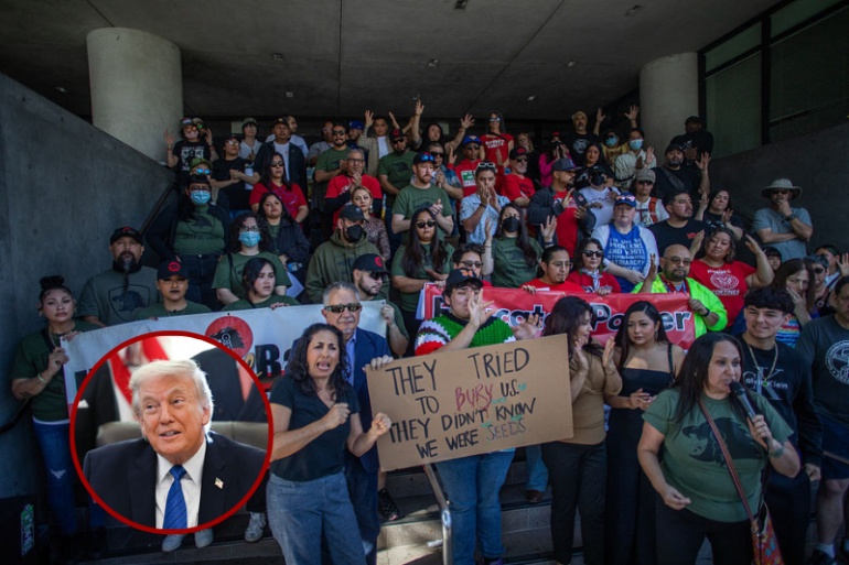 Educators from the Los Angeles Unified School District and members of the activist group Union del Barrio rally in front of the LAUSD headquarters in downtown Los Angeles, on January 31, 2026, to demand that US Immigration and Customs Enforcement withdraw from the city and call for justice for Anthony Paredes, a deaf LAUSD student who was arrested nearby at the Metropolitan Detention Center. Donald Trump's border chief said January 29, 2026 that some federal agents could be withdrawn from Minneapolis, the northern US city that has become the flashpoint for the president's immigration crackdown. The Trump administration, facing a public backlash over the shooting deaths of two Americans by federal agents in Minneapolis, also eased immigration operations in the northeastern state of Maine. (Photo by Apu GOMES / AFP via Getty Images) / US President Donald Trump speaks before signing executive orders in the Oval Office in the White House in Washington, DC, on January 30, 2026. (Photo by ANNABELLE GORDON / AFP via Getty Images)