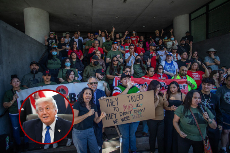 Educators from the Los Angeles Unified School District and members of the activist group Union del Barrio rally in front of the LAUSD headquarters in downtown Los Angeles, on January 31, 2026, to demand that US Immigration and Customs Enforcement withdraw from the city and call for justice for Anthony Paredes, a deaf LAUSD student who was arrested nearby at the Metropolitan Detention Center. Donald Trump's border chief said January 29, 2026 that some federal agents could be withdrawn from Minneapolis, the northern US city that has become the flashpoint for the president's immigration crackdown. The Trump administration, facing a public backlash over the shooting deaths of two Americans by federal agents in Minneapolis, also eased immigration operations in the northeastern state of Maine. (Photo by Apu GOMES / AFP via Getty Images) / US President Donald Trump speaks before signing executive orders in the Oval Office in the White House in Washington, DC, on January 30, 2026. (Photo by ANNABELLE GORDON / AFP via Getty Images)