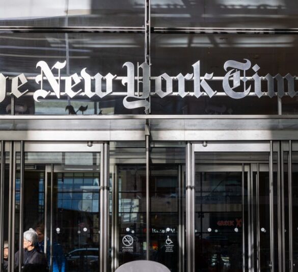 NEW YORK, NEW YORK - FEBRUARY 07: The New York Times building stands in Midtown on February 07, 2024 in New York City. New York Times Co.’s stock fell 4% early Wednesday, after the newspaper beat profit estimates for the fourth quarter but had its revenue fall slightly. (Photo by Spencer Platt/Getty Images)
