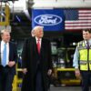 US President Donald Trump, alongside L/R Ford executive chairman Bill Fordand Ford CEO Jim Farley, tours Ford Motor Company's River Rouge complex in Dearborn, Michigan, on January 13, 2026. (Photo by Mandel NGAN / AFP via Getty Images)