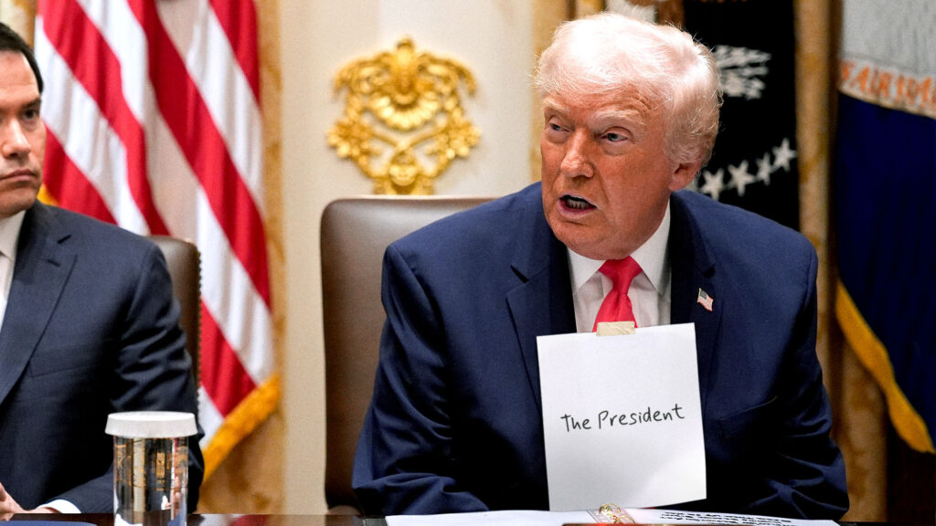 Satire news: trump spotted wearing paper sign reading ‘the president’