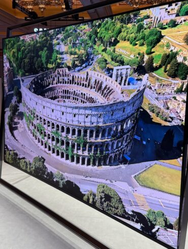 Samsung's Micro RGB TV at CES 2026 showing footage of the Colosseum in Rome