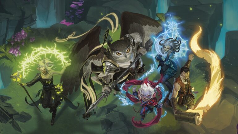 Strixhaven students adventuring through Lorwyn