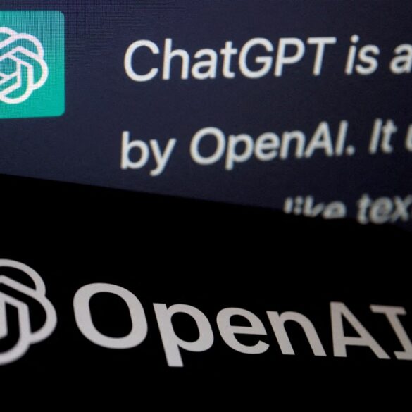 Illustration of the ChatGPT logo and text on a screen, with the OpenAI logo below it.