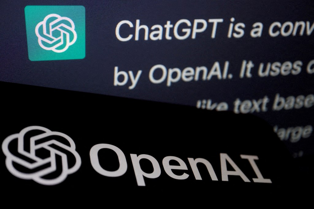 Illustration of the ChatGPT logo and text on a screen, with the OpenAI logo below it.