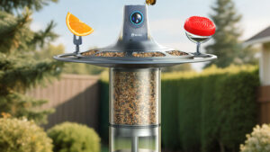 Birdfy Feeder 3 Vista bird feeder camera in a garden