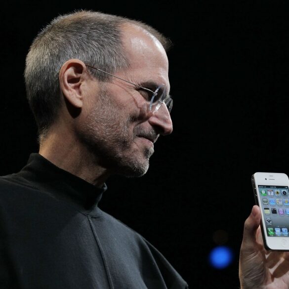 Apple CEO Steve Jobs presenting the new iPhone 4 at the Apple Worldwide Developers Conference.