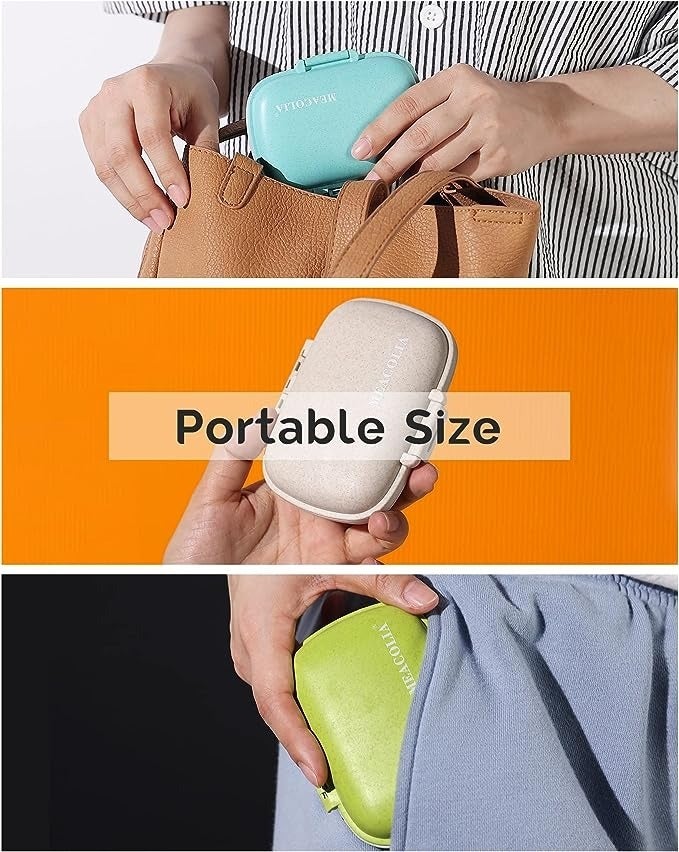The palm-sized Meacolia portable pill organizers from Amazon can fit in a purse or pocket.