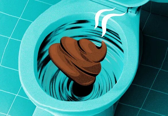 Healthy bowel movements sink to the bottom of the toilet bowl.