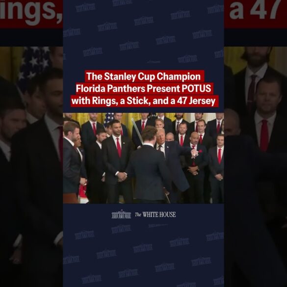 The Stanley Cup Champion Florida Panthers present POTUS with rings, a hockey stick, and a 47 jersey🔥
