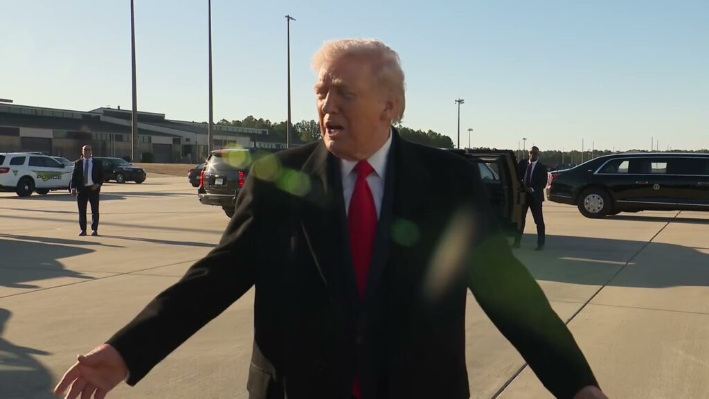 President Trump Gaggles with Press Before Departing Fort Bragg, NC, Feb. 13, 2026