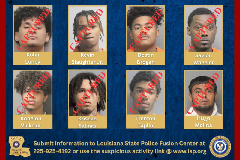 Images of eight captured inmates who escaped the Riverbend Detention Center in East Carroll Parish, Louisiana. (via: LA State Police; X)