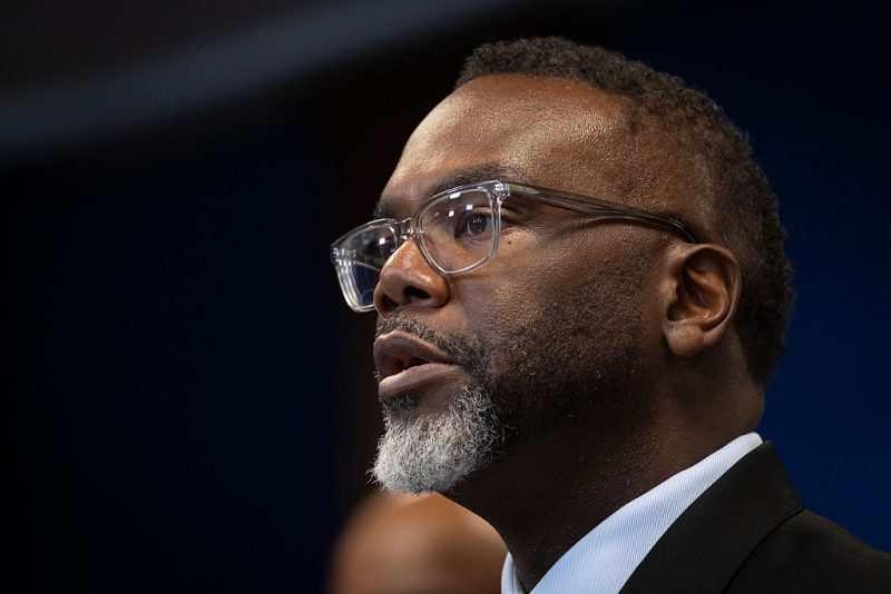 CHICAGO, ILLINOIS - OCTOBER 06: Chicago Mayor Brandon Johnson speaks at a news conference on October 06, 2025 in Chicago, Illinois. Illinois Gov. JB Pritzker, Johnson and other political leaders addressed President Donald Trump's threat to deploy the National Guard to the city. Pritzker accused the president of using the troops as political props and of trying to incite violence in the city for political gain. (Photo by Scott Olson/Getty Images)