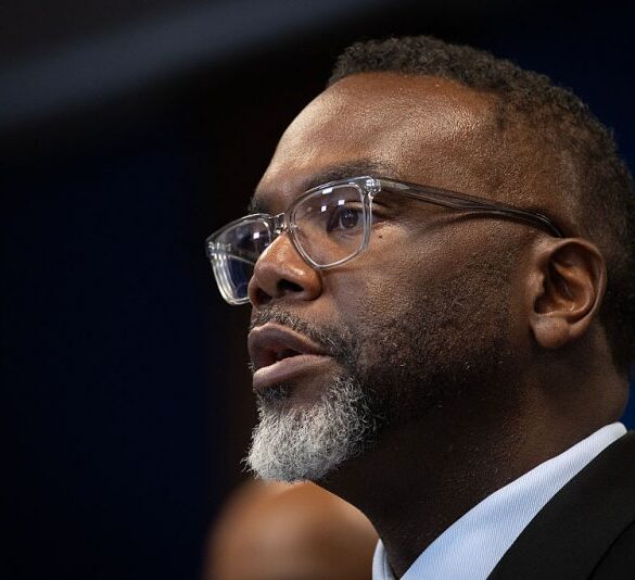 CHICAGO, ILLINOIS - OCTOBER 06: Chicago Mayor Brandon Johnson speaks at a news conference on October 06, 2025 in Chicago, Illinois. Illinois Gov. JB Pritzker, Johnson and other political leaders addressed President Donald Trump's threat to deploy the National Guard to the city. Pritzker accused the president of using the troops as political props and of trying to incite violence in the city for political gain. (Photo by Scott Olson/Getty Images)