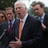 WASHINGTON, DC - JUNE 05: U.S. Rep. Mike Thompson (D-CA) (3rd L) speaks as (L-R) Rep. Robin Kelly (D-IL), Sen. Richard Blumenthal (D-CT) and Sen. Chris Murphy (D-CT) listen during a news conference June 5, 2019 on Capitol Hill in Washington, DC. Democratic lawmakers held a news conference to mark June as Gun Violence Prevention Month and to mark 100 days since House passage of H.R.8, the "Bipartisan Background Checks Act of 2019" to expand background checks to cover all gun sales and most transfers, and to call on Senate Majority Leader McConnell to hold a vote on the bill. (Photo by Alex Wong/Getty Images)