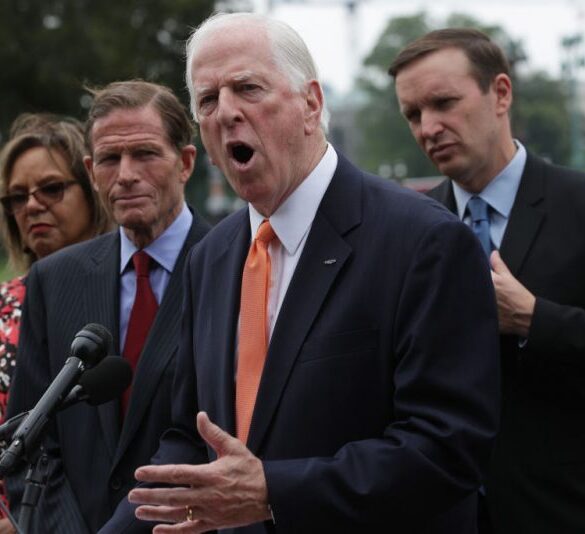 WASHINGTON, DC - JUNE 05: U.S. Rep. Mike Thompson (D-CA) (3rd L) speaks as (L-R) Rep. Robin Kelly (D-IL), Sen. Richard Blumenthal (D-CT) and Sen. Chris Murphy (D-CT) listen during a news conference June 5, 2019 on Capitol Hill in Washington, DC. Democratic lawmakers held a news conference to mark June as Gun Violence Prevention Month and to mark 100 days since House passage of H.R.8, the "Bipartisan Background Checks Act of 2019" to expand background checks to cover all gun sales and most transfers, and to call on Senate Majority Leader McConnell to hold a vote on the bill. (Photo by Alex Wong/Getty Images)
