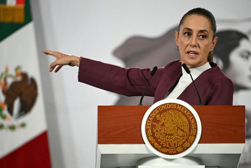Mexico's President Claudia Sheinbaum speaks during her daily press conference at Palacio Nacional in Mexico City on February 12, 2026. (Photo by YURI CORTEZ / AFP via Getty Images)