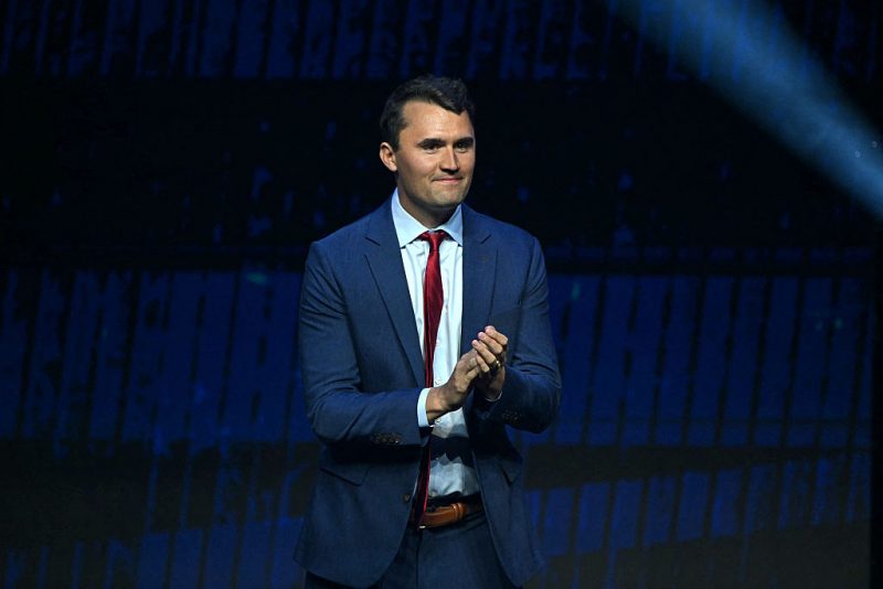 Conservative political activist and founder of Turning Point Action Charlie Kirk takes the stage during a Turning Point Action 'United for Change' campaign rally for former US President and Republican presidential candidate Donald Trump at Thomas & Mack Center in Las Vegas, Nevada, on October 24, 2024. (Photo by Patrick T. Fallon / AFP) (Photo by PATRICK T. FALLON/AFP via Getty Images)