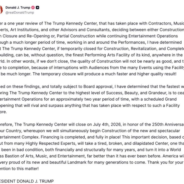 "Scheduled Grand Reopening" - Trump Kennedy Center To Temporarily Close, President Trump Announces * 100PercentFedUp.com * by Danielle